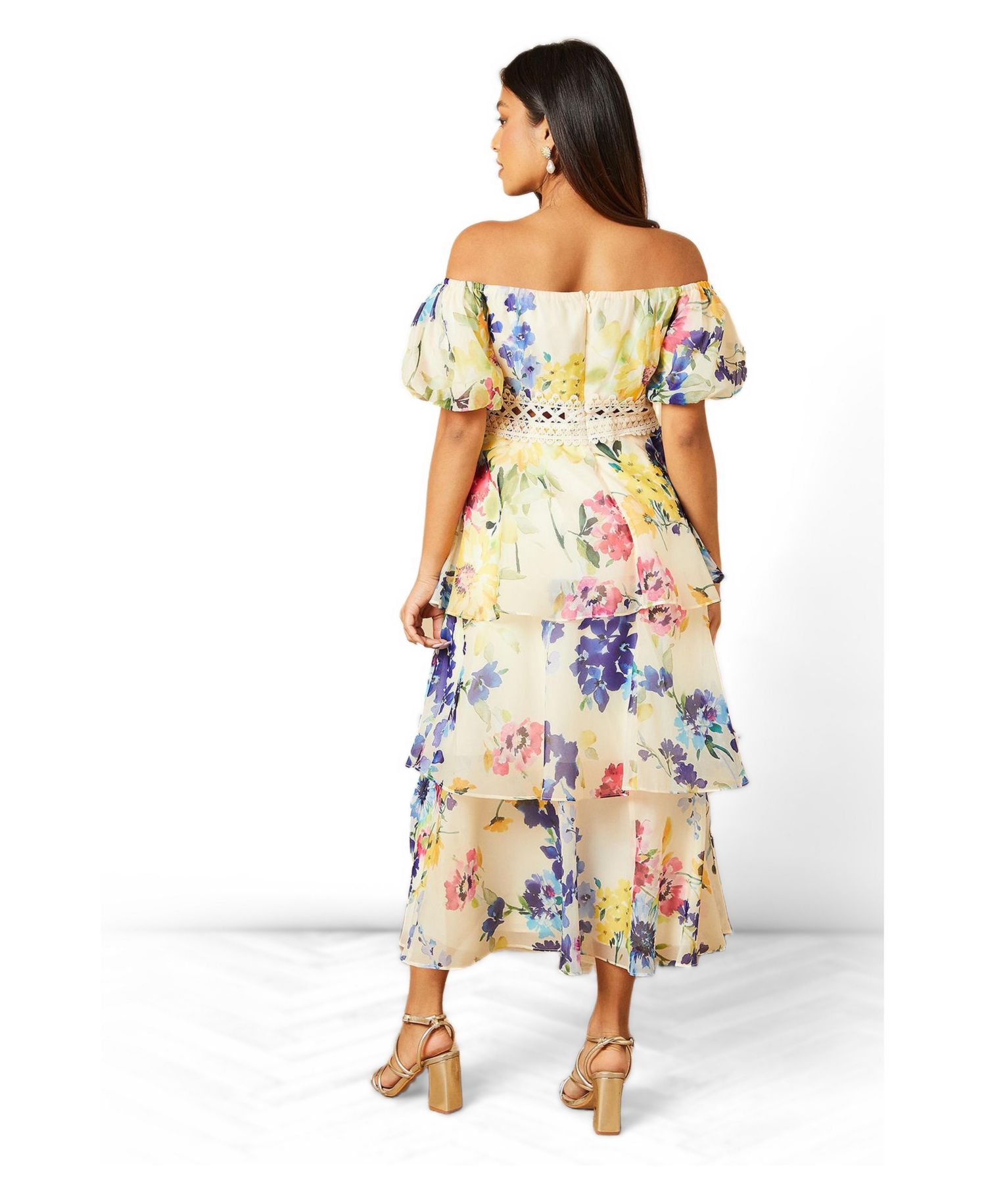 Women's Floral Bardot Midi Dress