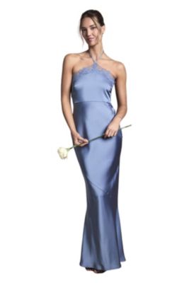 Women's Halter Satin Maxi Bridesmaid Dress