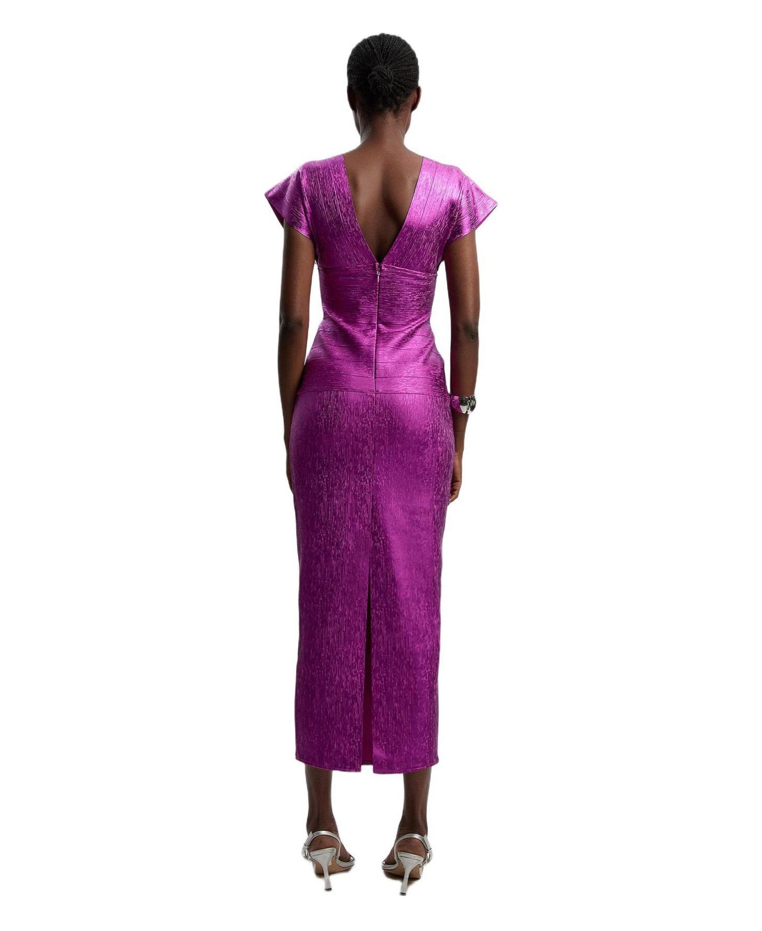 Women's Metallic Angel Sleeve Knit Midi Dress