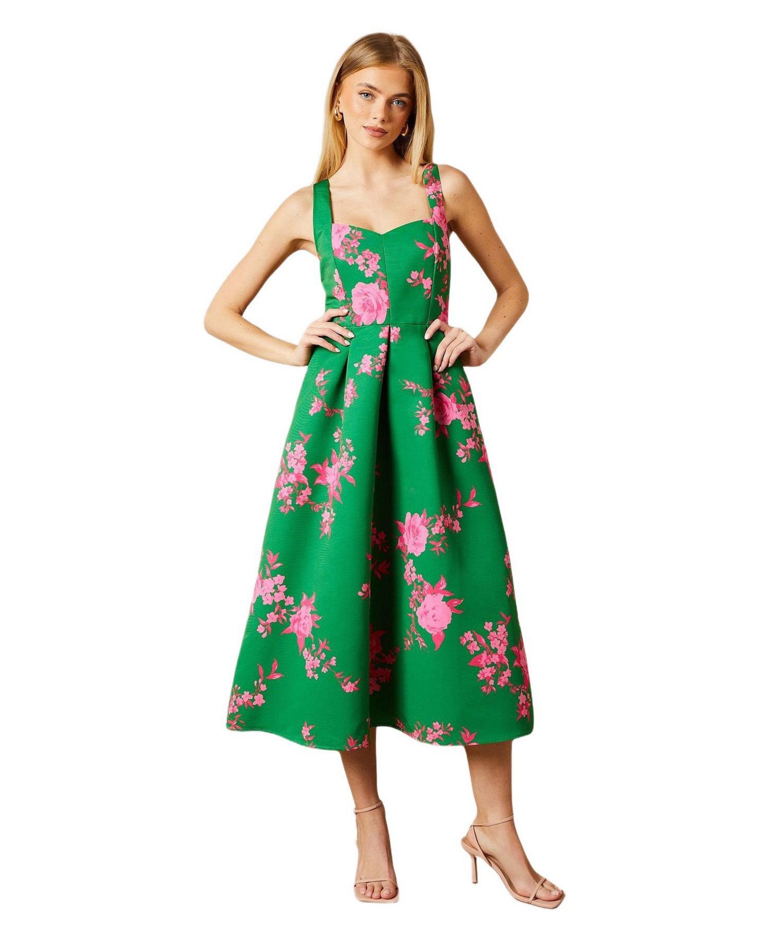 Women's Occasion Floral Strappy Twill Midi Dress