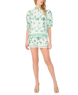 Women's Short-Sleeve Button-Up Shirt & Pull-On Shorts