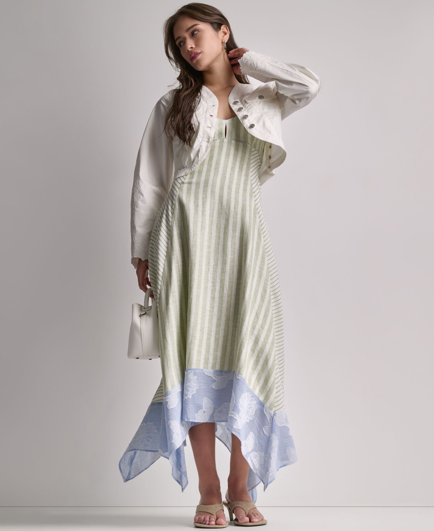 Women's Striped High-Low Midi Dress