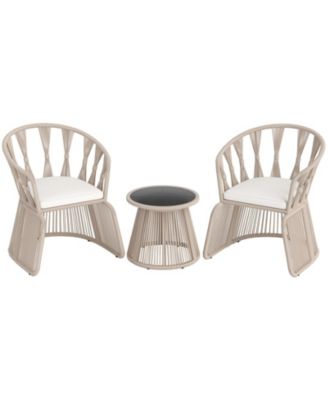 Outdoor Rope Woven Chair Set 3 Piece with Seat Cushions
