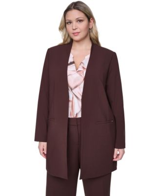 Plus Size Collarless Open-Front Rollback-Cuff Blazer