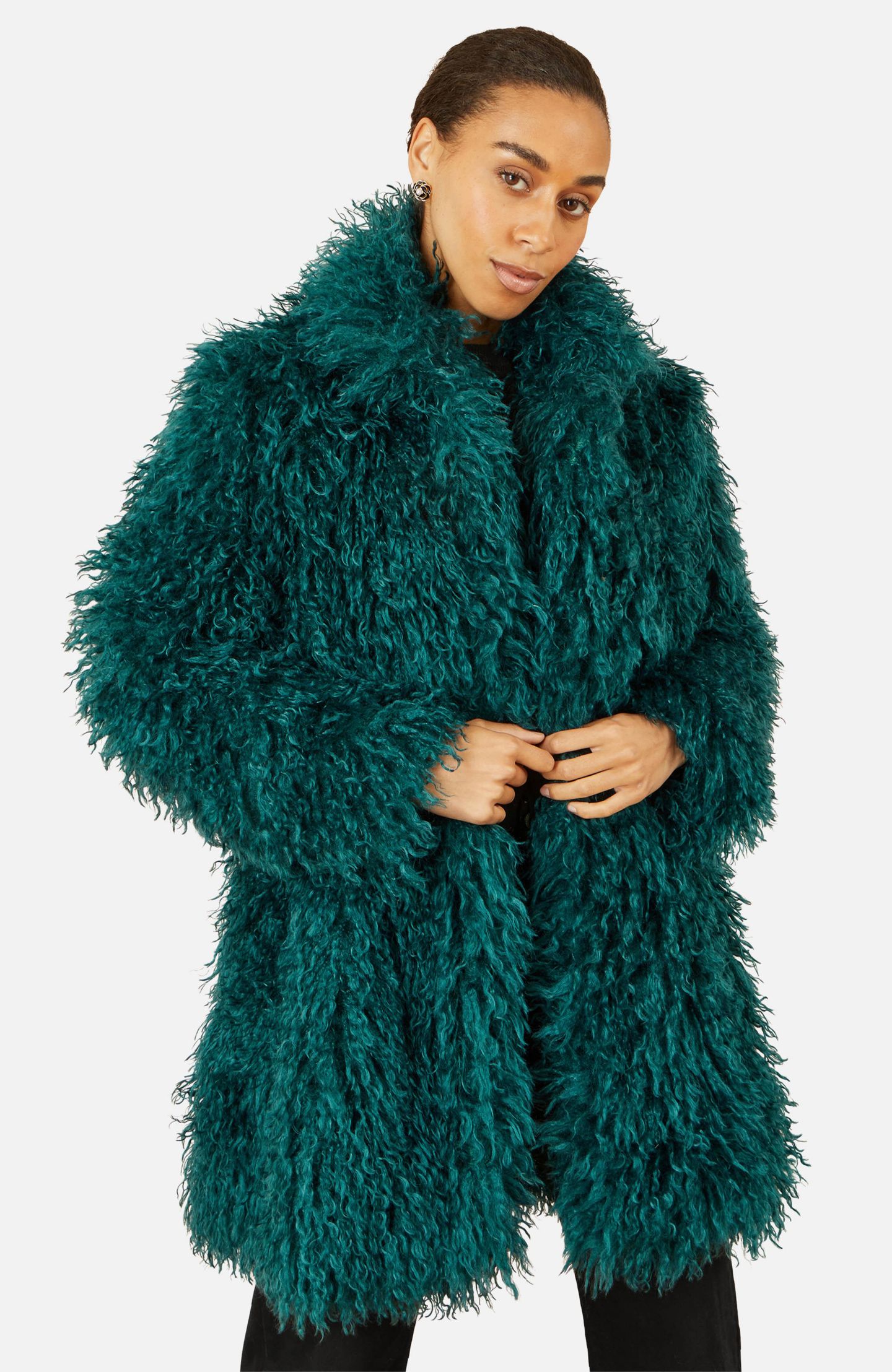 Женское пальто Yumi Luxe Long Hair Faux Fur, цвет: Бирюзовый — фото 4