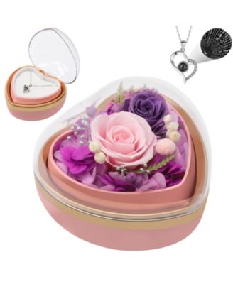 Preserved Rose Necklace Heart Box Gift