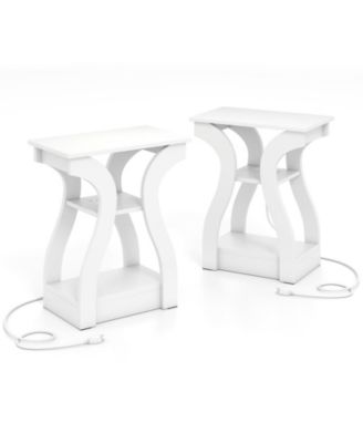 Set of 2 End Tables with Charging Station, 3-Tier Storage Shelves for Bedroom Living Room