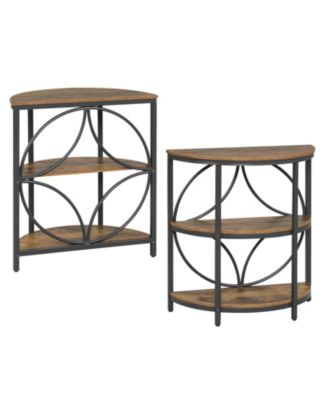 Narrow End Tables Set of 2 with Strong Metal Frame and Multi-Tier Storage Shelves