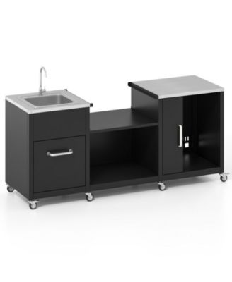 in Outdoor Grill Cart Table with Sink and Drainage, Stainless Steel Countertop