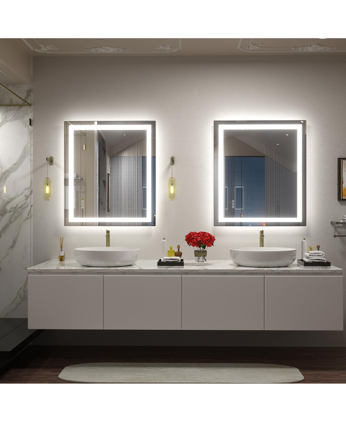 Apmir 28" x 32" Super Bright Front and Back Led Lighted Anti-Fog Tempered Glass Bathroom/Vanity Mirror with Etl and 3-Year Warranty