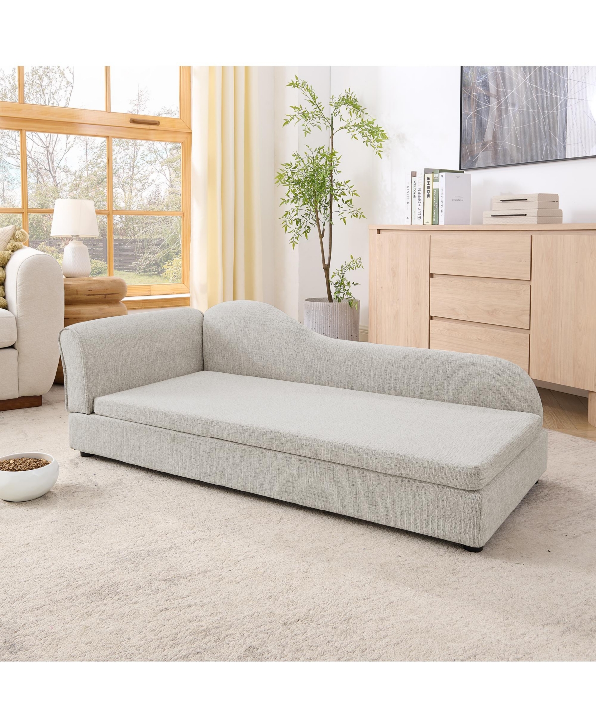 Clihome Dog Sofa for Medium Large Dogs, 55" Pet Couch with Irregular Backrest, Single Armrest