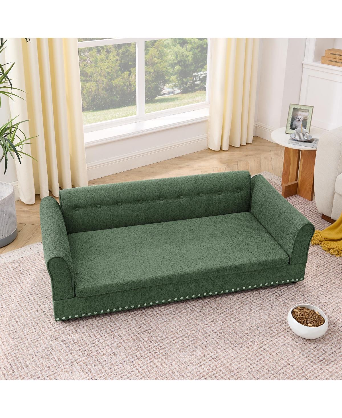 Clihome 55 Inch Dog Sofa for MediumandLarge Dogs, Modern Elevated Dog Sofa Bed with Armrests, Backrest