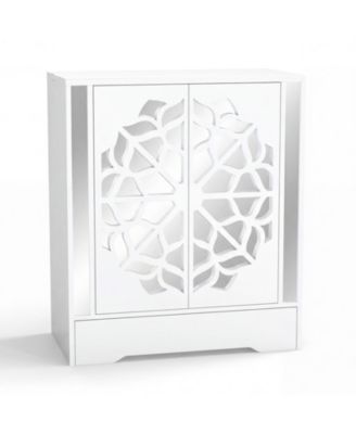Mirrored 4-Tier Shoe Cabinet with Large Drawer and Push-to-Open Doors