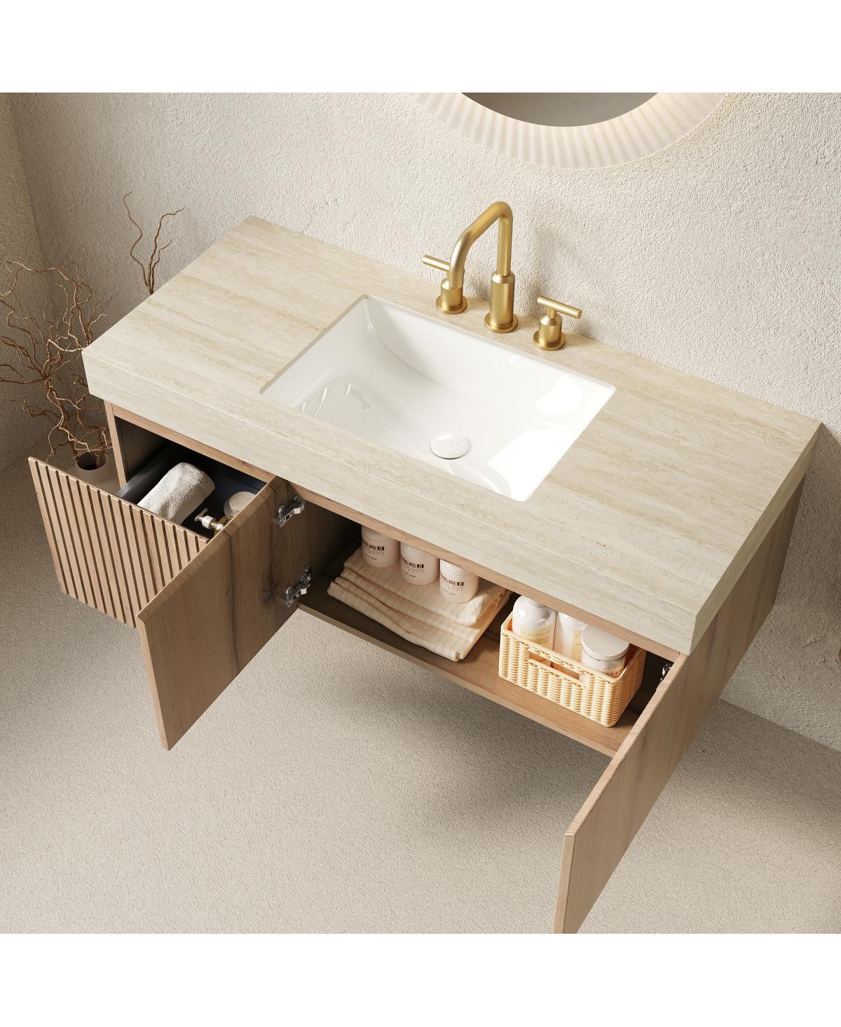 Sillysis Wall Mounted Bathroom Vanity with Sintered Stone Top, Plywood Storage Cabinet and Ceramic Basin
