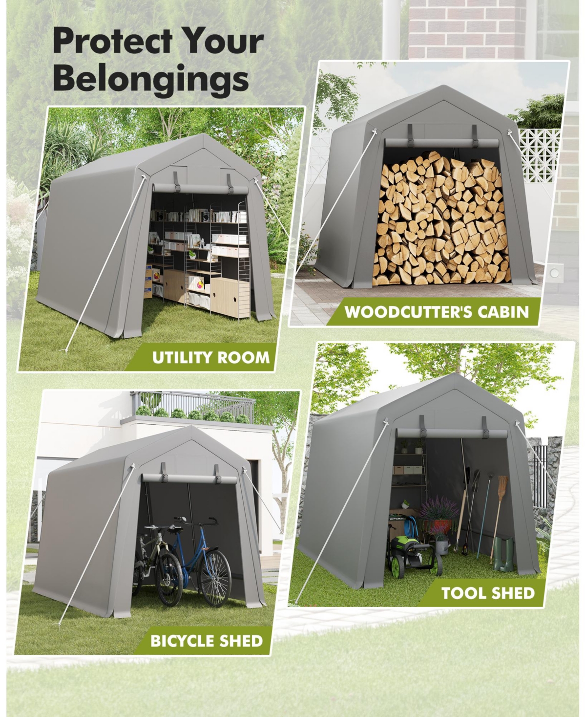 homfan Heavy-Duty Portable Outdoor Storage Tent and Motorcycle Shelter, Waterproof 220gsm Pe Canopy Carport with Dual Zipper Doors and Vents