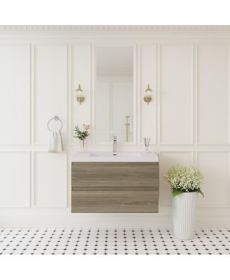 Wall Mounted Bathroom Vanity with Resin Sink, Soft Close Drawers, Modern Storage Cabinet, Easy Installation
