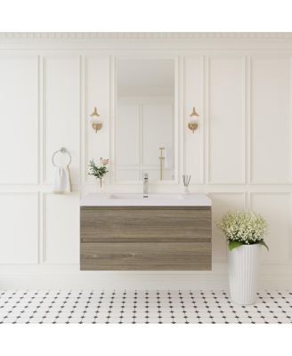 Wall Mounted Bathroom Vanity with Resin Sink, Soft Close Drawers, Modern Storage Cabinet, Easy Installation