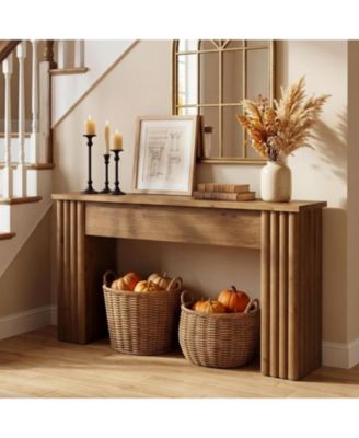 63 Inches Solid Wood Console Table, Farmhouse Long Sofa Table