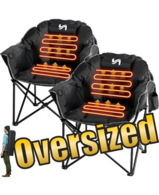 2-Pack Oversized Heated Camping Chairs - Portable Moon Saucer Folding Lounge Chairs with 3 Heat Levels