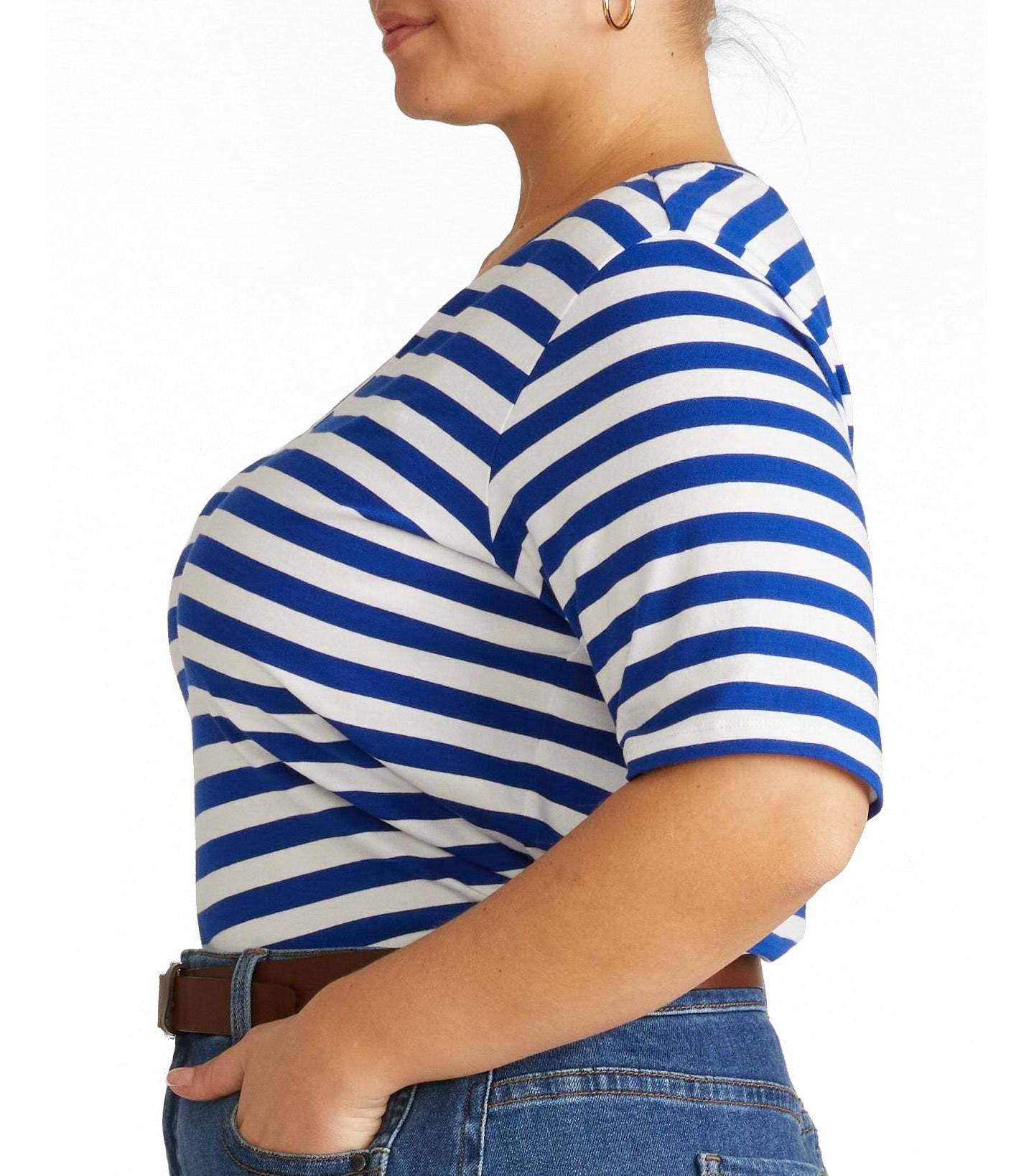 Женская футболка Universal Standard Plus Size Maia Stovepipe Sleeve V Neck, цвет: Синий полосатый — фото 3