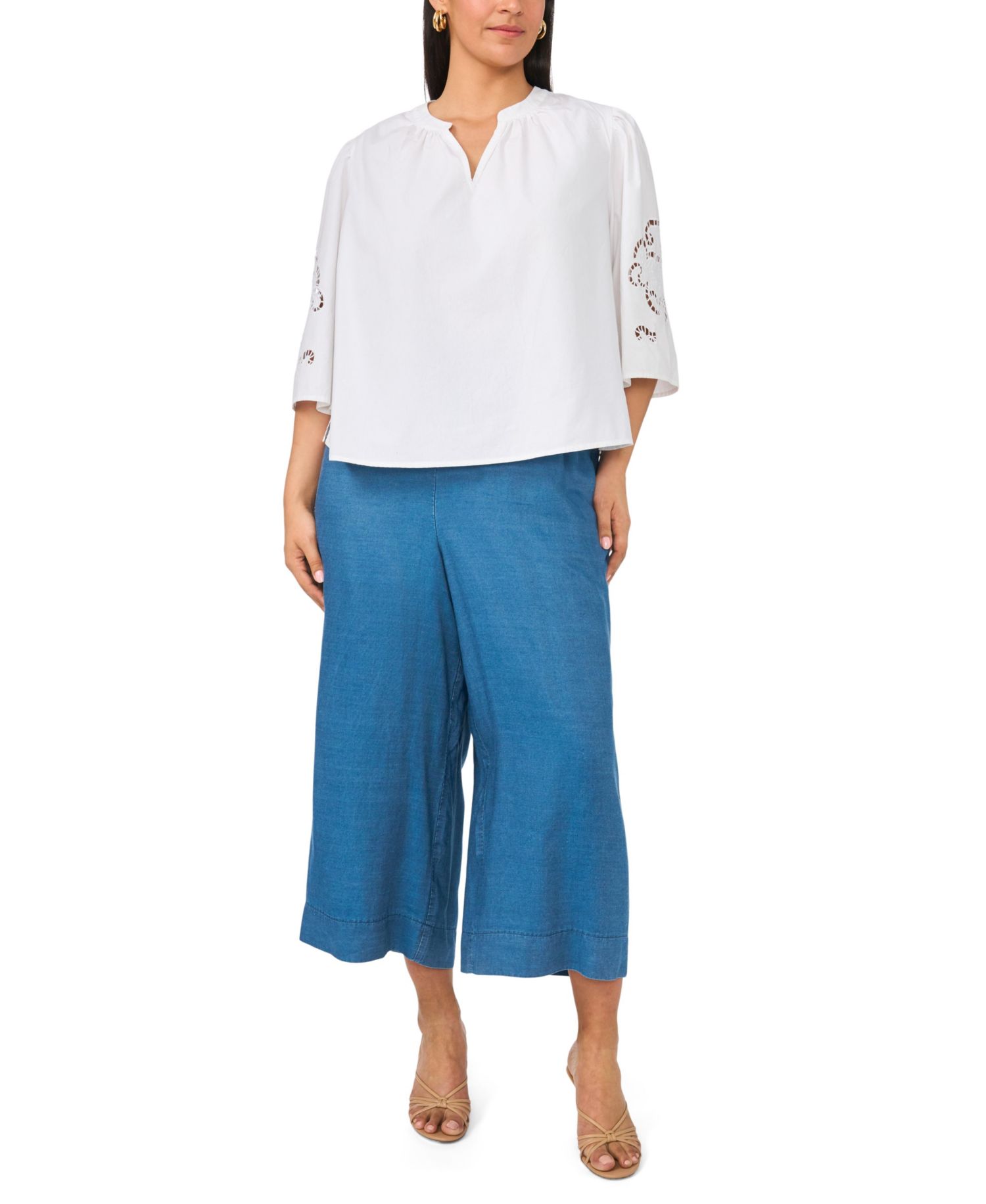Plus Size 3/4-Length-Sleeve V-Neck Blouse