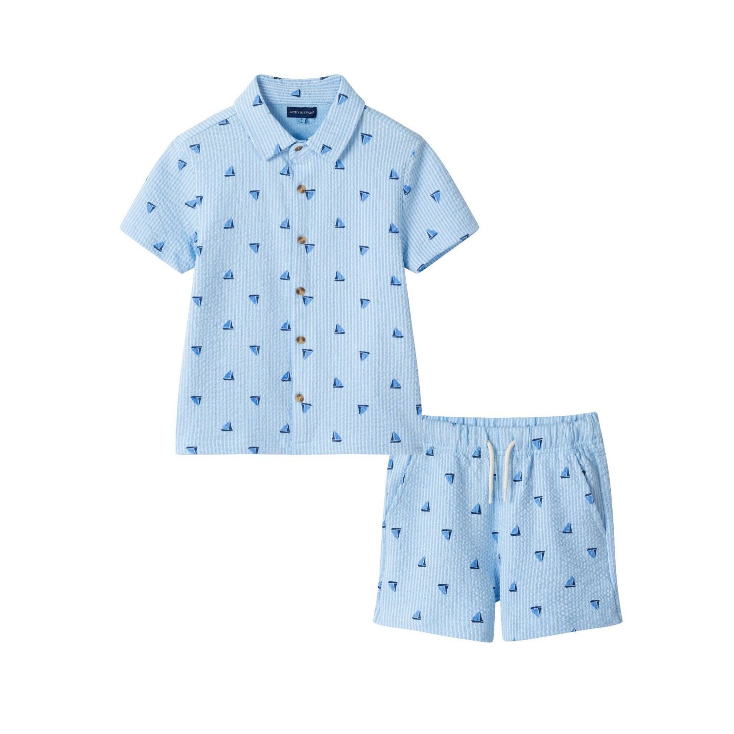 Big Boys Toddler/Child Navy Sailboat Buttondown and Shorts Cabana Set