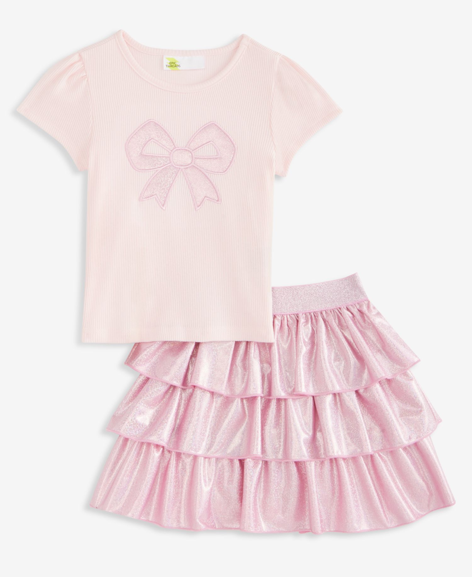 Toddler Girls' 12M-5T T-Shirt and Sparkle Tiered Skort, 2-Piece Set