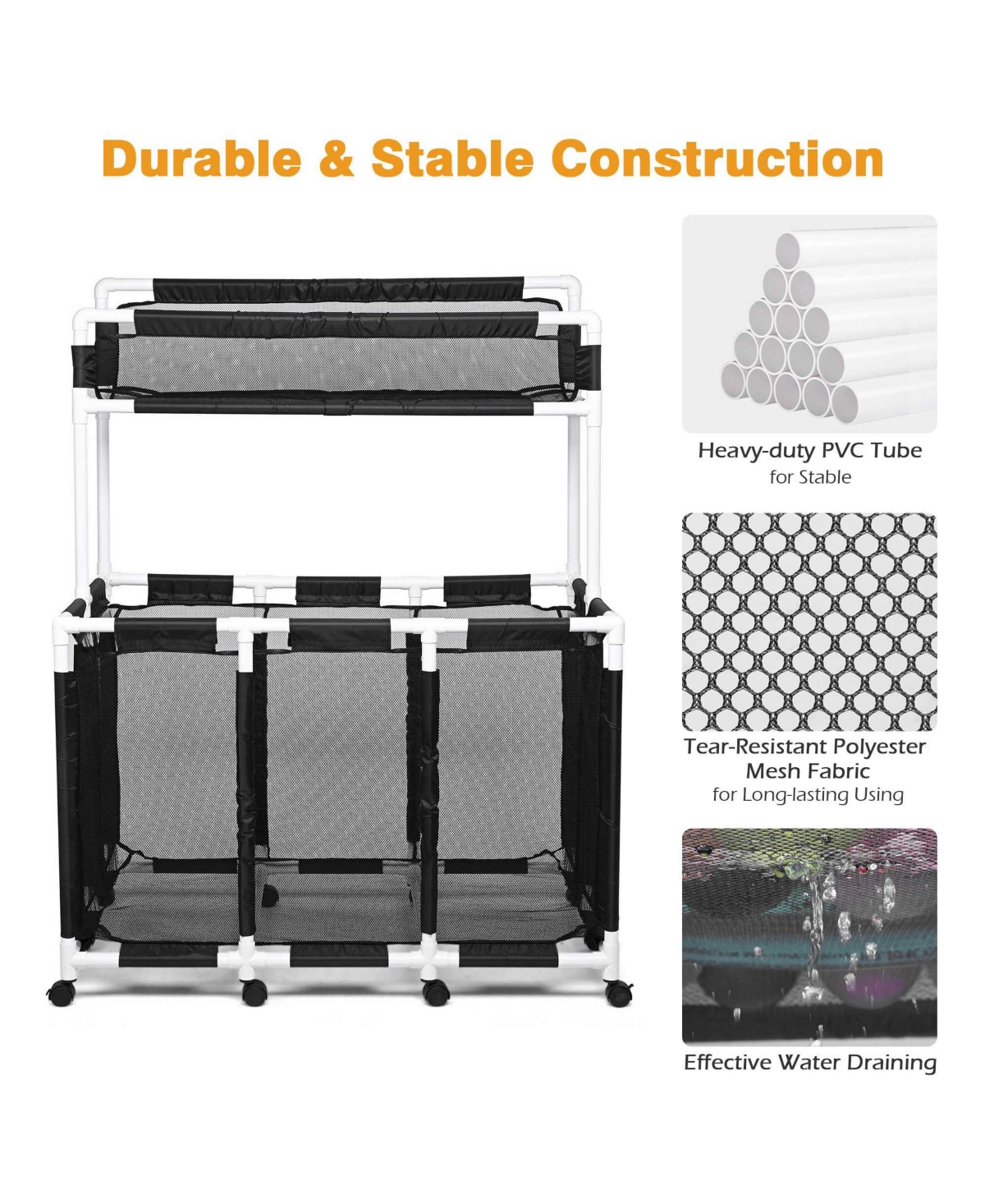 Yescom 424 Gal Pool Float Storage Bin 2 Tiers with Towel Rack Holder Set Rolling Noodles Raft Cart
