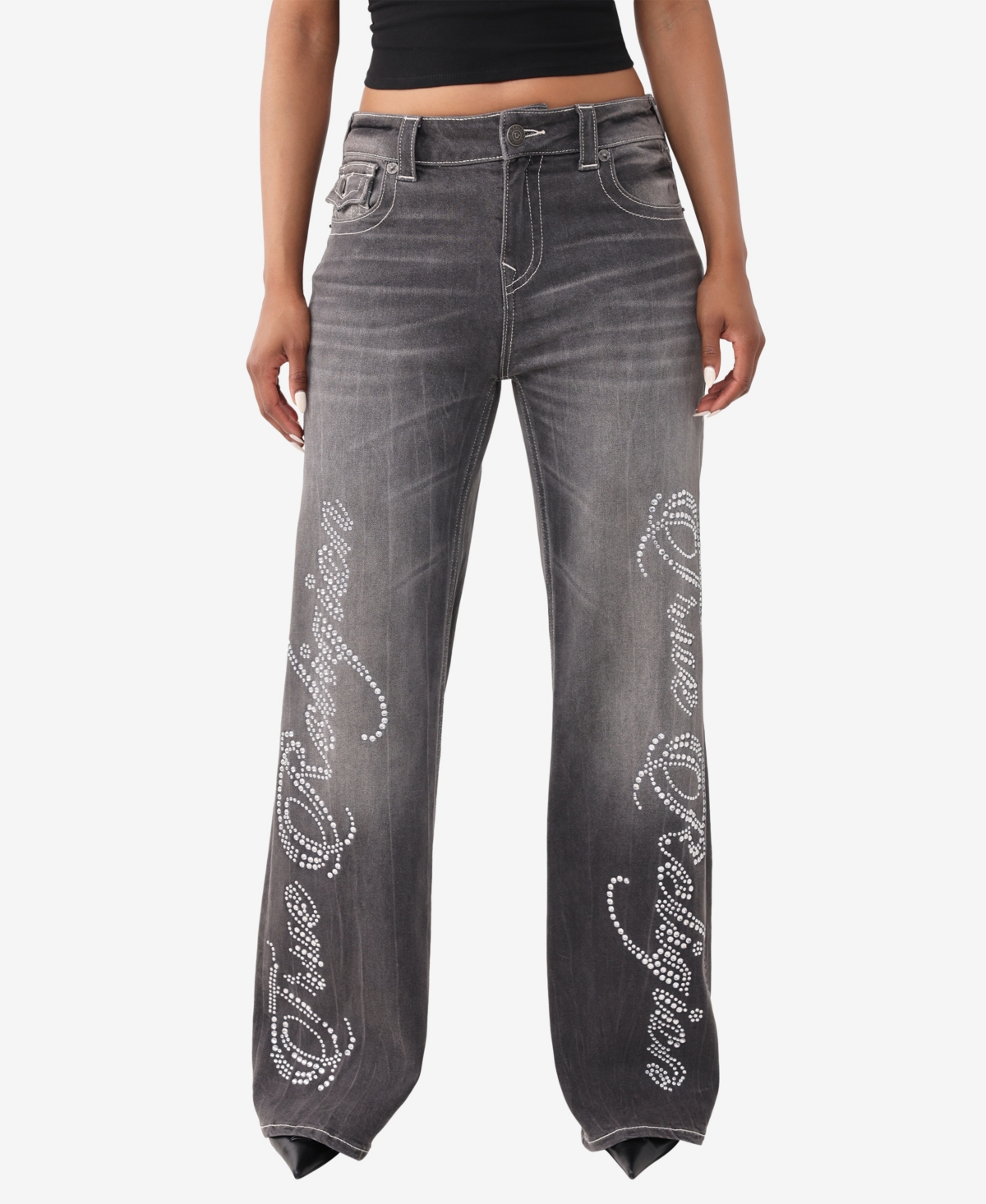 True Religion Women's Bobbi Mid-Rise Baggy Flap Jeans
