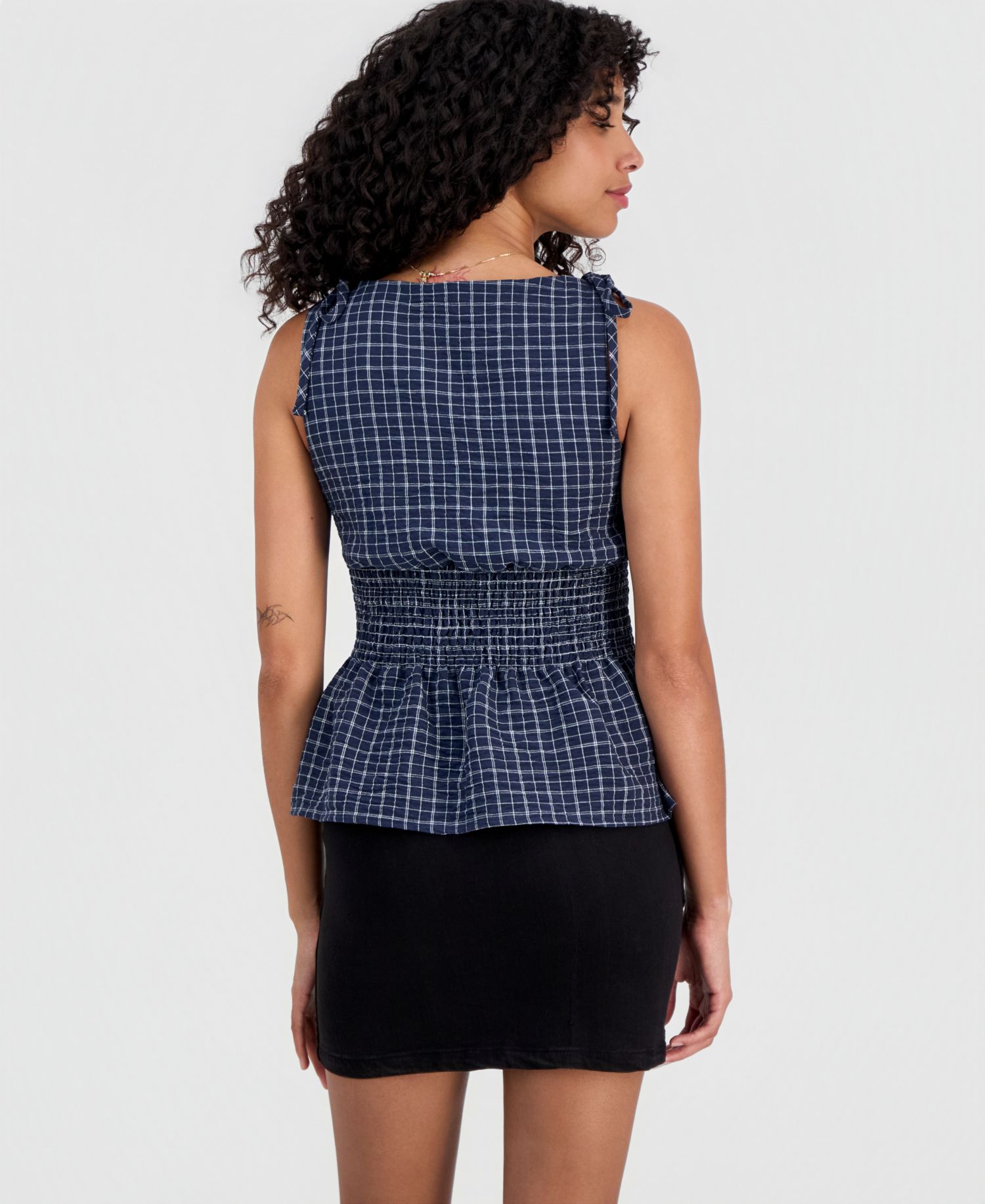 Juniors' Plaid Smocked-Back Tank