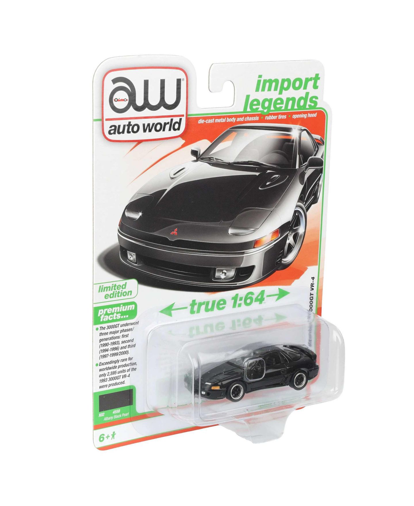 Детская игрушка Auto World 1:64 Scale Import Legends Series 1993 Mitsubishi 3000GT VR-4 Die-Cast Replica, цвет: Чёрный — фото 2