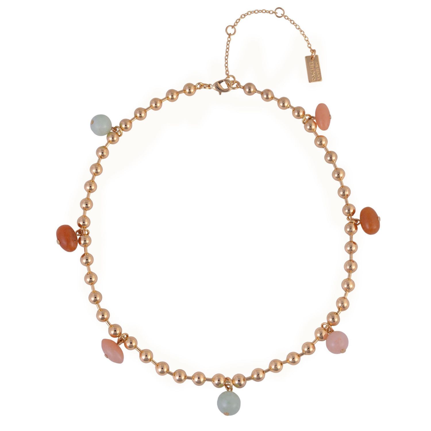Bead Chain Necklace with Semi Precious Bead Accents Brass