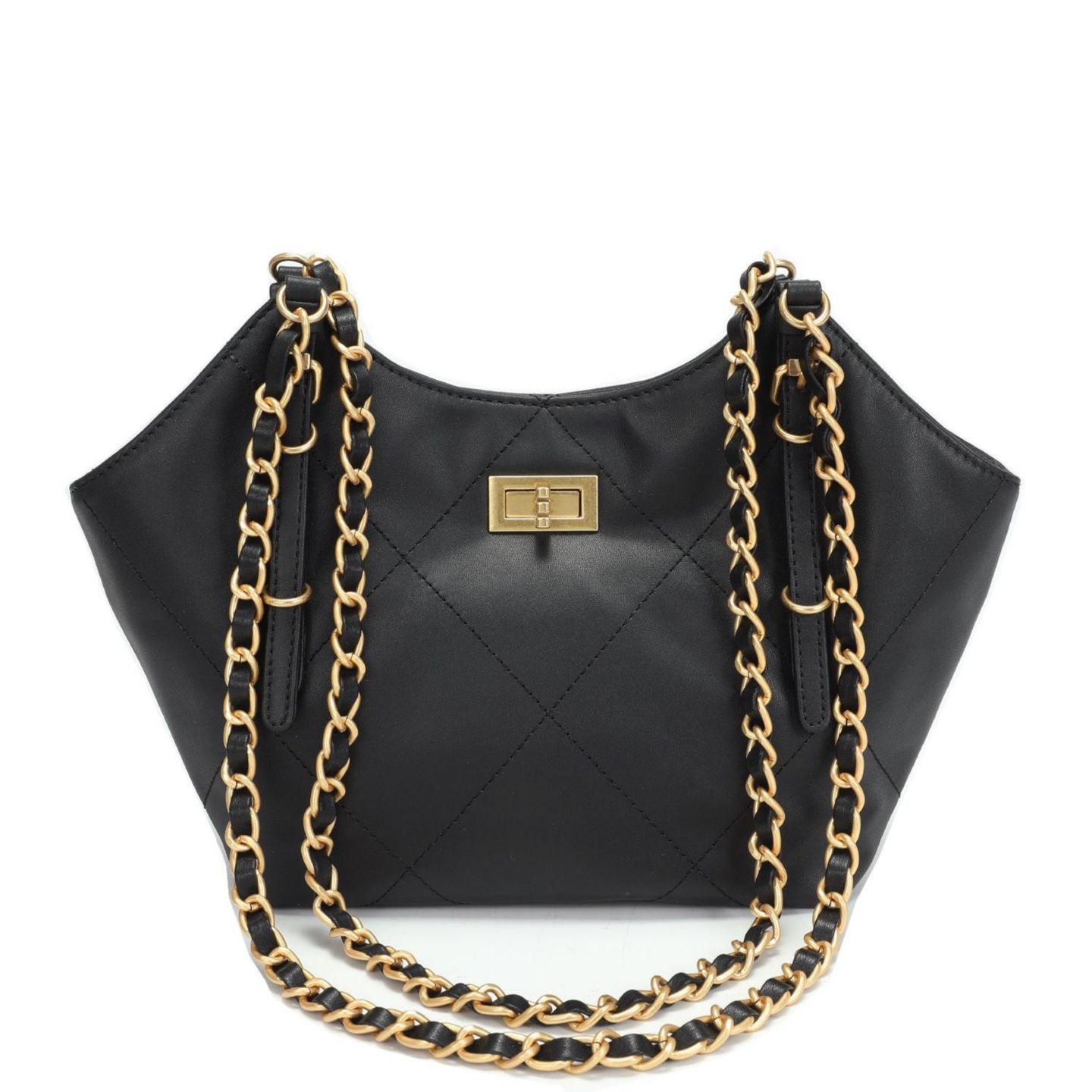 Женская сумка SUSU Luxea Quilted Chain Shoulder Bag Small Leather Handbag with Gold Chain Strap, цвет: Чёрный — фото 1
