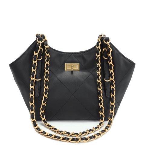 Женская сумка SUSU Luxea Quilted Chain Shoulder Bag Small Leather Handbag with Gold Chain Strap, цвет: Чёрный