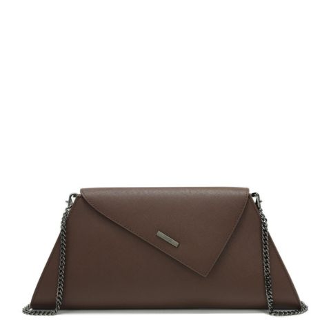 Женский клатч SUSU Saffiano Leather Envelope Clutch Purse Crossbody Shoulder Evening Bag Elegant Handbag with Chain Strap, цвет: Шоколадный коричневый / Тёмно-коричневый