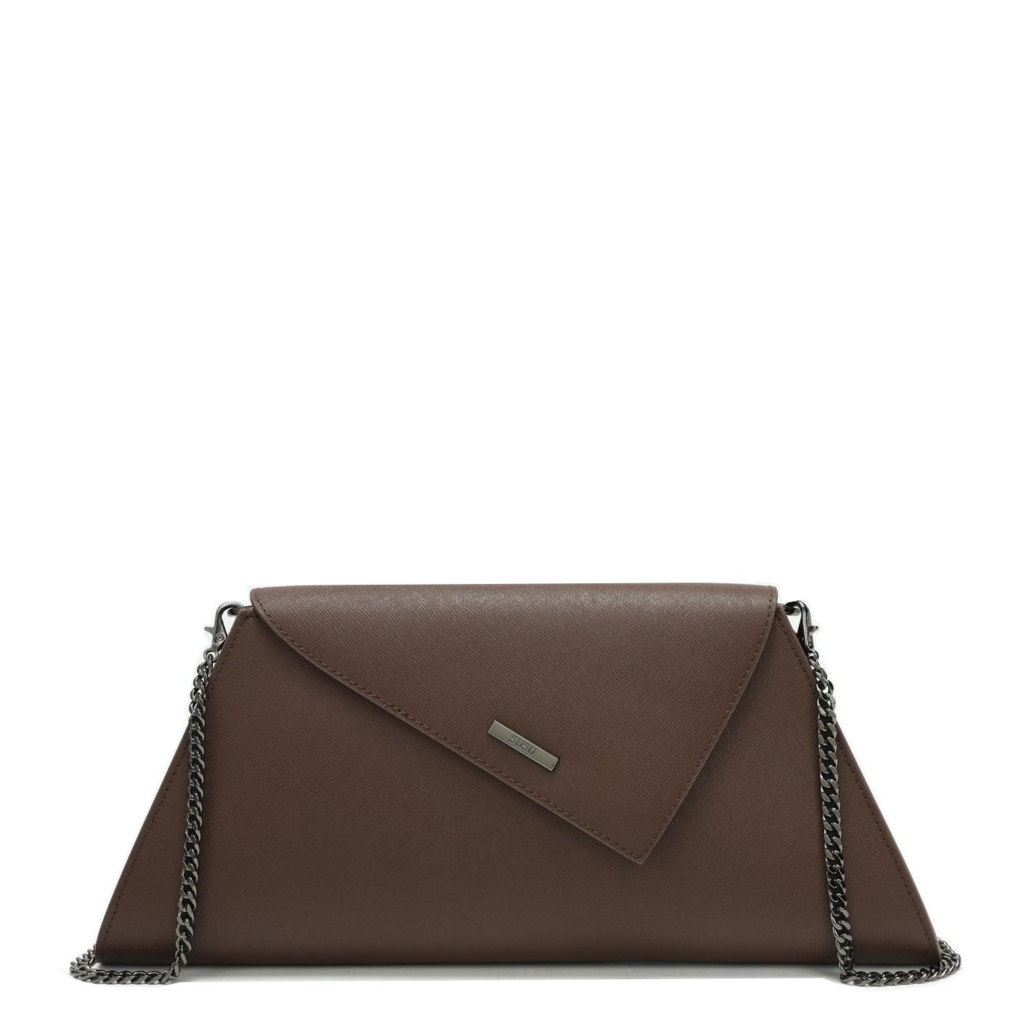 Women's Saffiano Leather Envelope Clutch Purse Crossbody Shoulder Evening Bag Elegant Handbag with Chain Strap