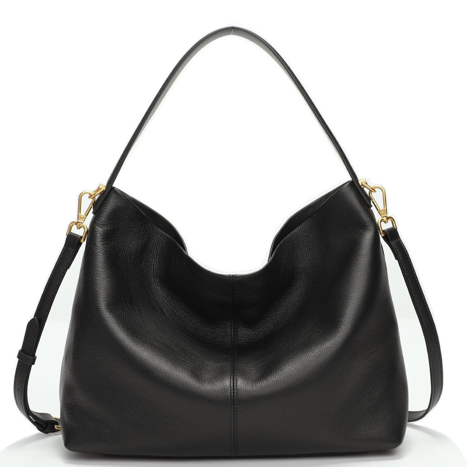 Mara Soft Pebbled Leather Slouchy Hobo Shoulder Bag with Crossbody Strap Casual Everyday Tote Purse