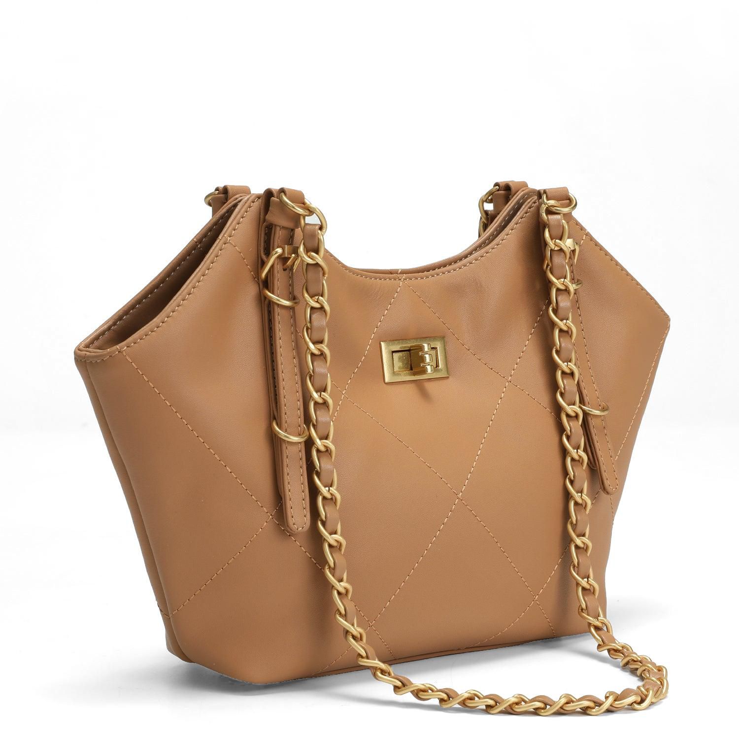 Luxea Quilted Chain Shoulder Bag Small Leather Handbag with Gold Chain Strap