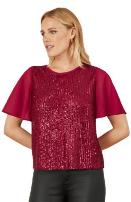 Women's Sheer Sleeve Sequin Top