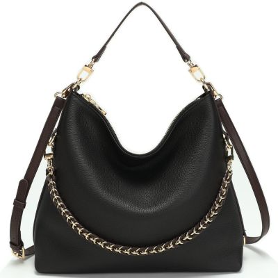Riva Leather Convertible Hobo Bag Shoulder and Crossbody with Chain Detail