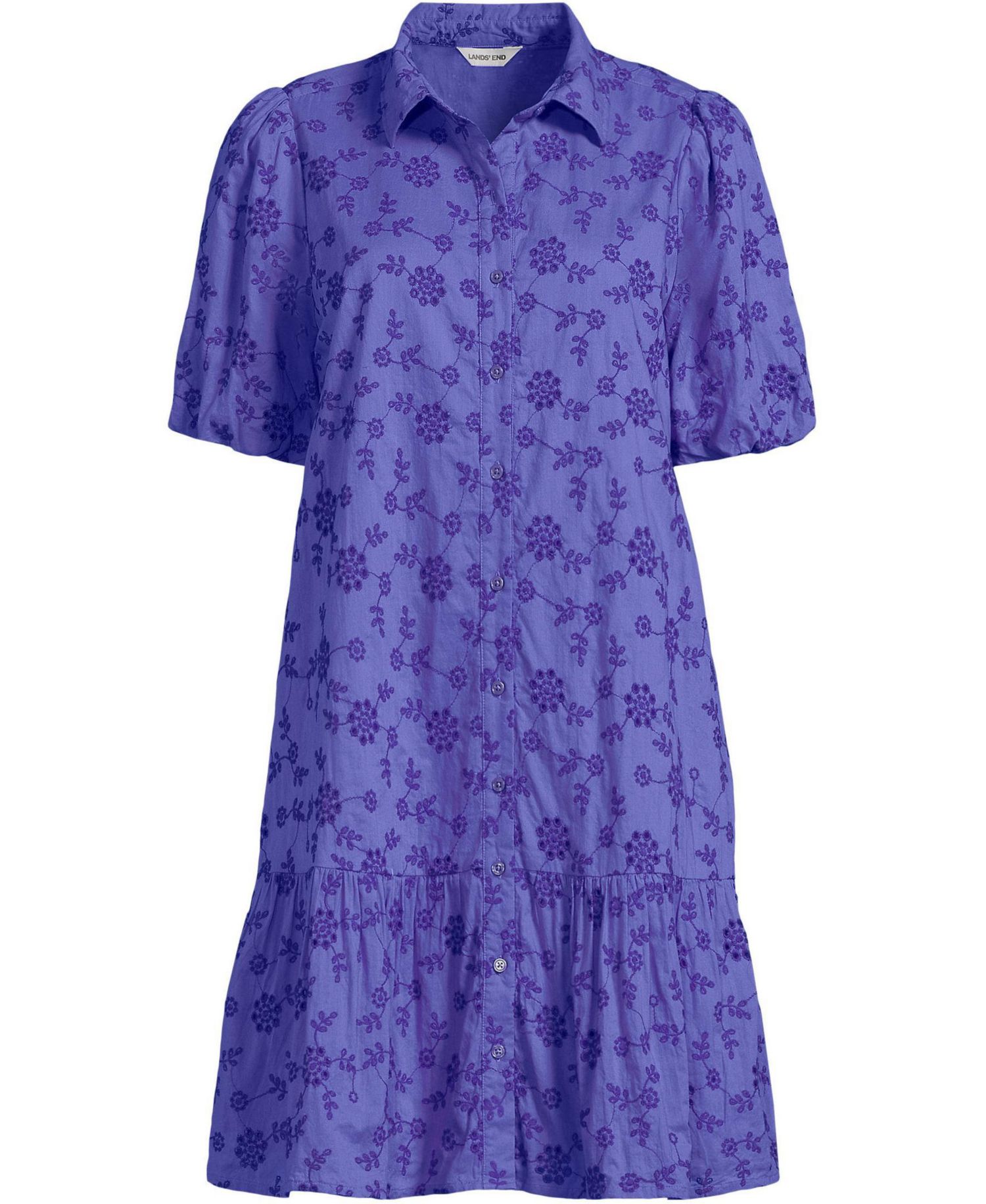 Women's Elbow Sleeve Eyelet Knee Length Shirt Dress