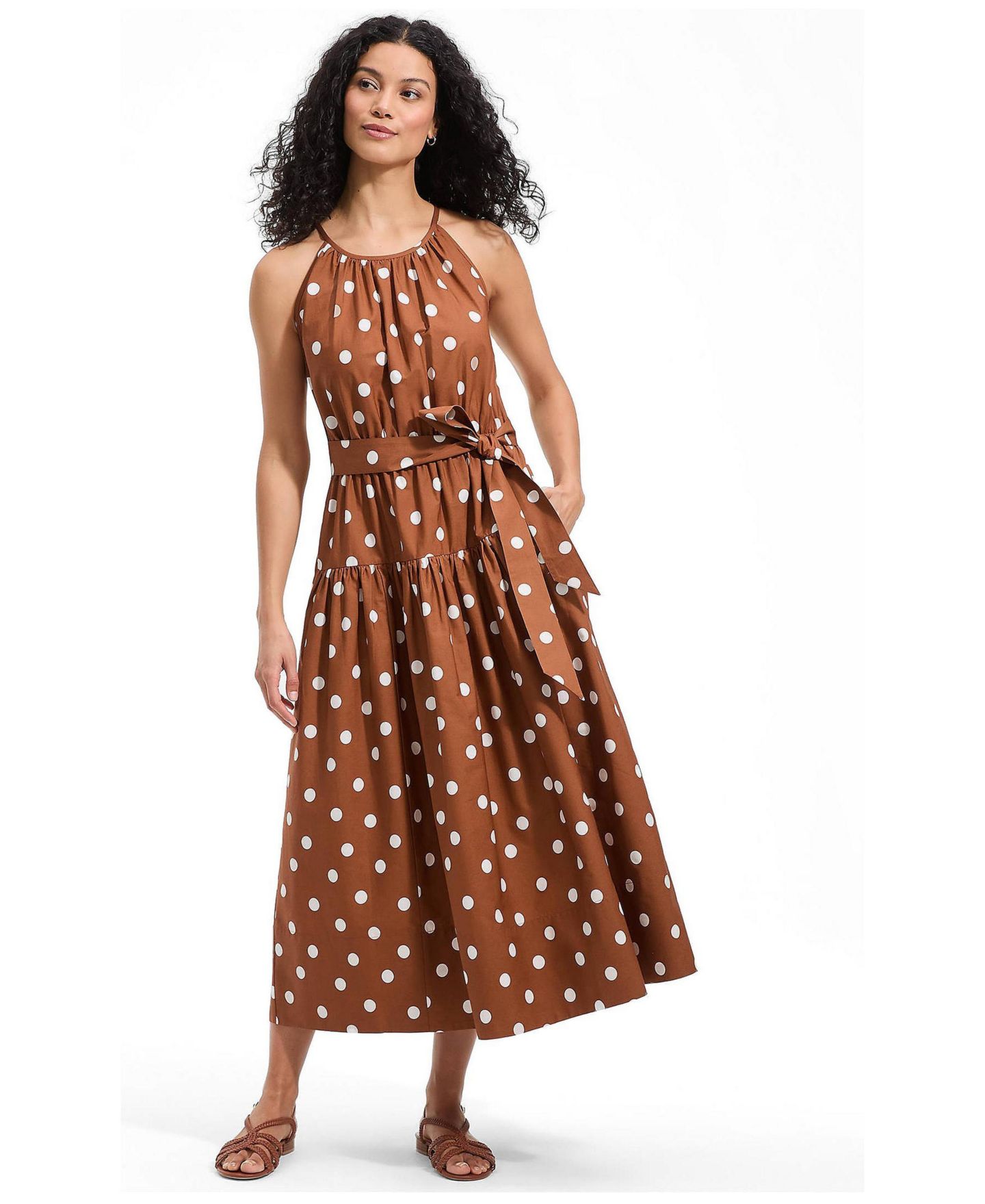 Женское платье Lands' End Poplin Halter Midi, цвет: Имбирный коричневый — фото 1