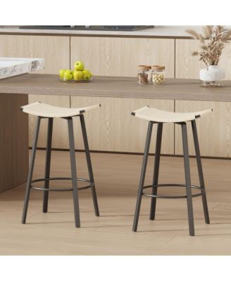 Counter Height Backless Bar Stools Set of 2, Handwoven PVC with Round Footrest
