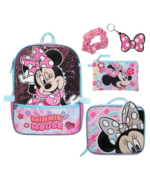 Детские Minnie Mouse Boys' and Girls' Backpack, Lunch Bag, Pencil Case, Key Chain and Carabiner, 5-Piece Set