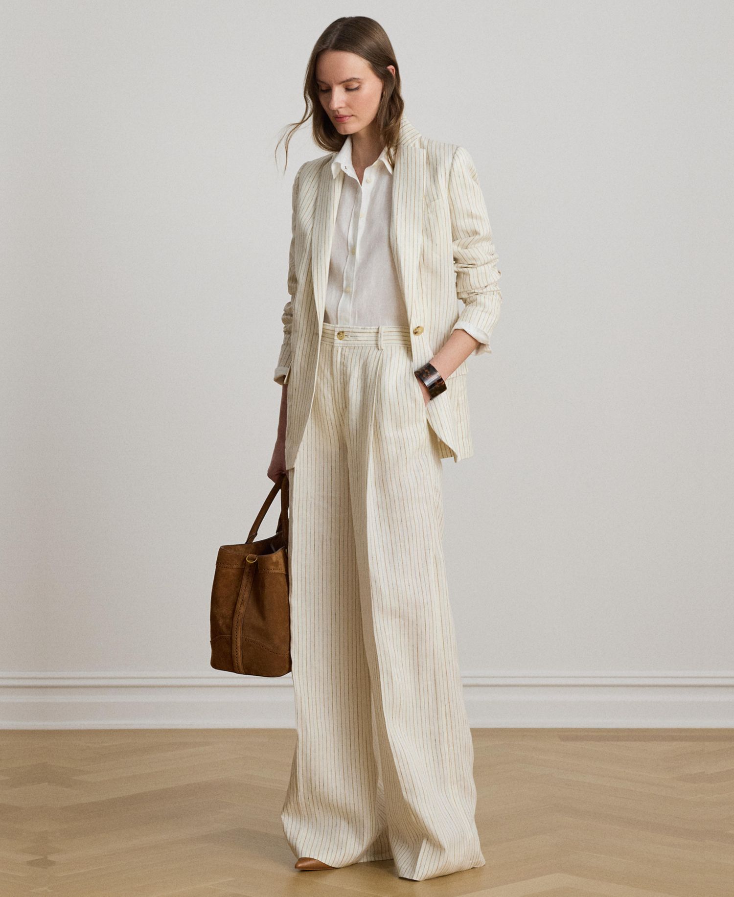 Women's Pinstripe Notch Lapel Long-Sleeve Blazer