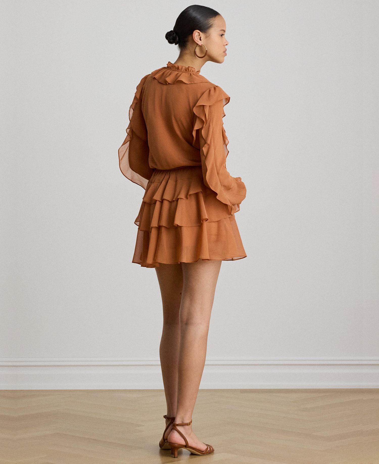 Women's Ruffle-Trim Tiered A-Line Dress