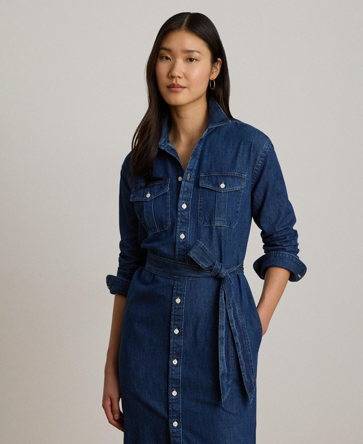 Женское платье Lauren Ralph Lauren Collared Belted Denim Midi Shirt-Dress, цвет: Варёный — фото 3