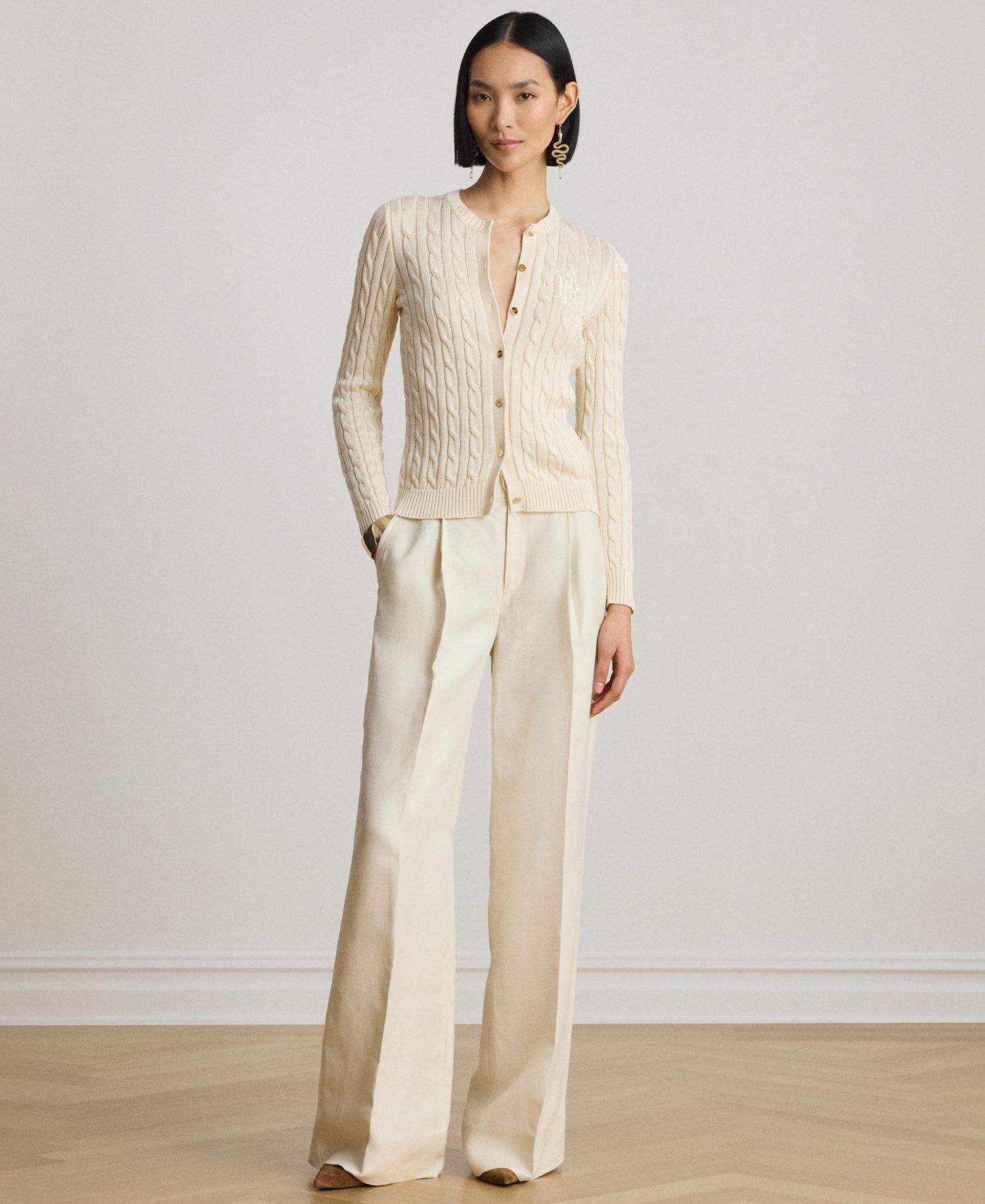 Petite Cable-Knit Button-Front Long-Sleeve Cardigan