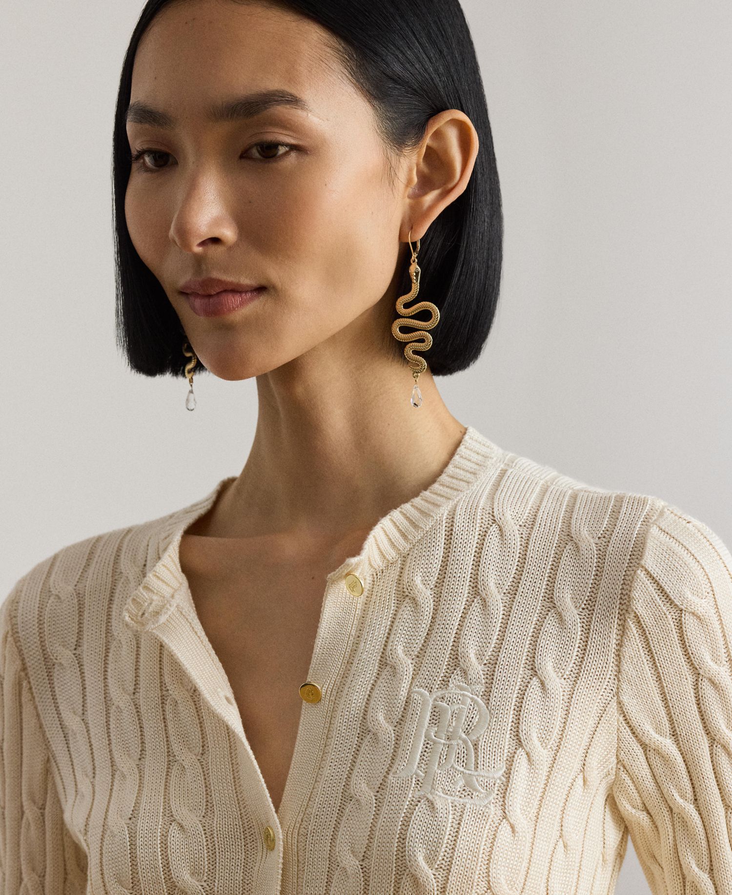 Petite Cable-Knit Button-Front Long-Sleeve Cardigan