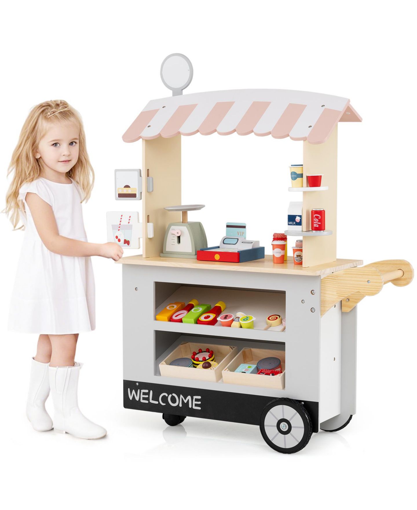 Детские игрушки Slickblue Shopping Cart with POS Machine and Pretend Scale 30-Piece Play Set, от 3 лет, цвет: Серый — фото 7